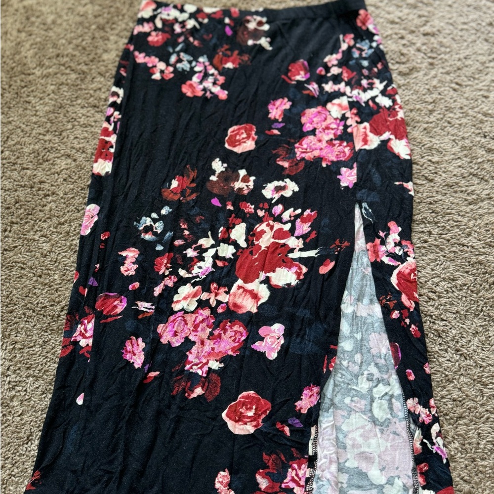 Polly & Esther Pink and Red Midi Pencil Skirt with Slit